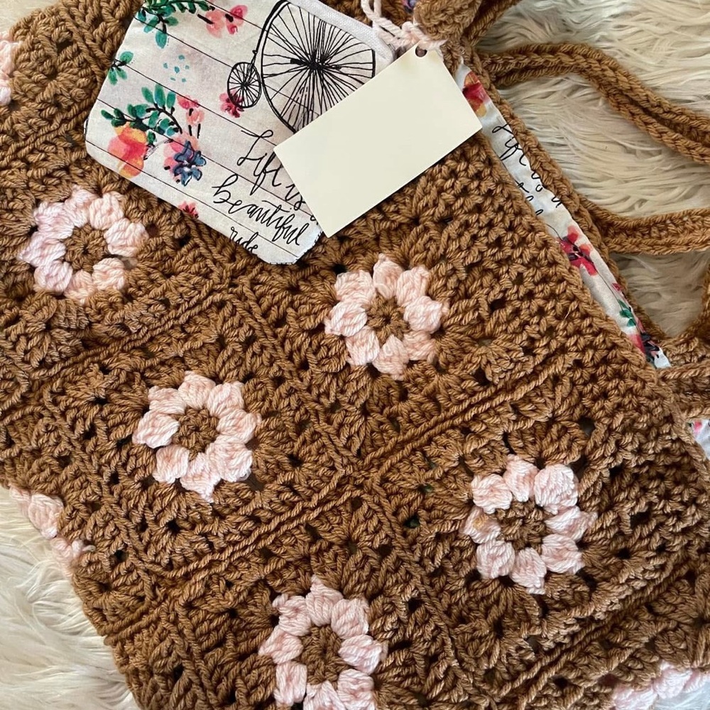 Floral Crochet Tote Bag